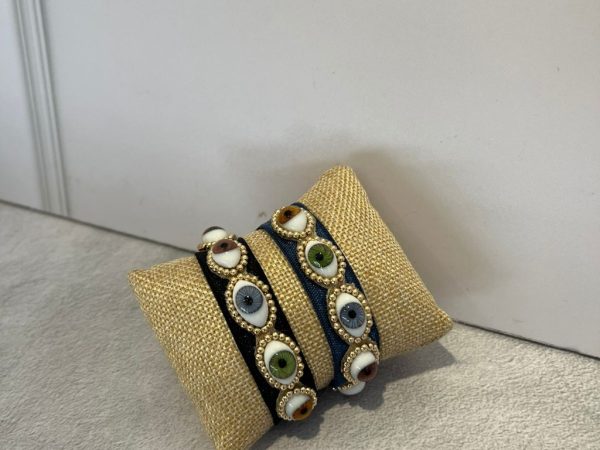 Pulsera elastica ojo turco azul y negra by savia