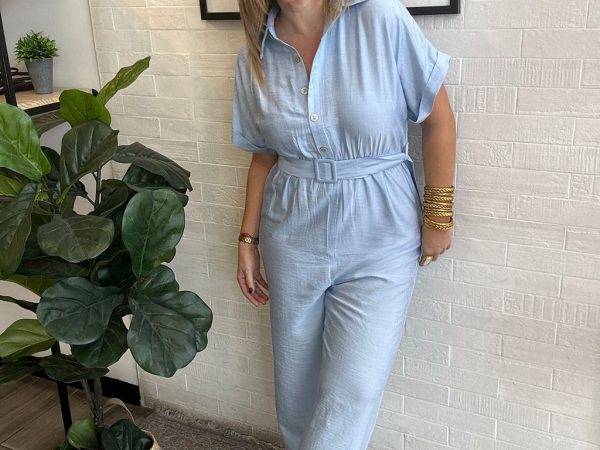 Jumpsuit manga corta blanco y celeste  by 22