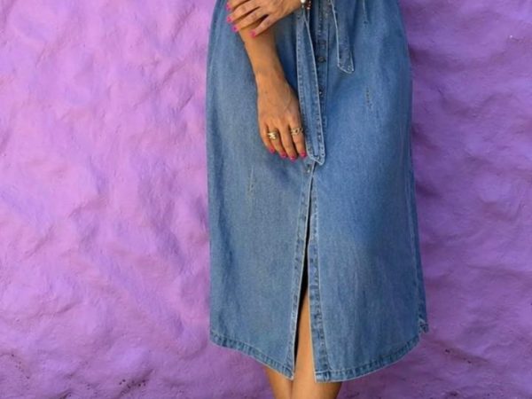 Vestido camisero denim midi manga corta baja  by 22