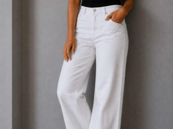 High rise wide leg white jeans by 22