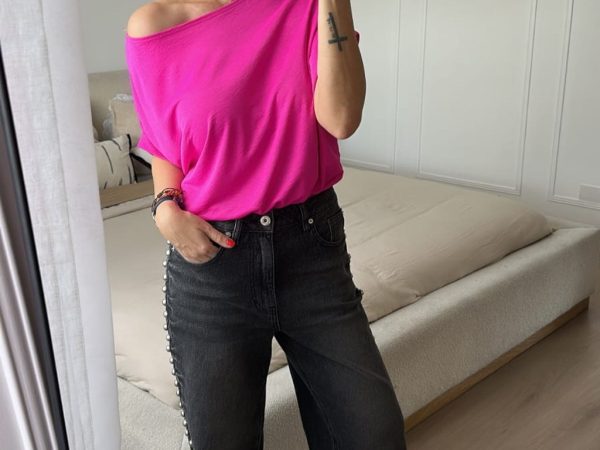 Blusa negro, azul y fucsia